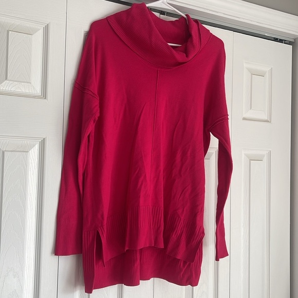 Pink Tunic Crowl Turtleneck Sweater Slit Side Oversized - Picture 2 of 7